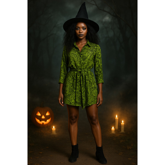 Zara women's paisley wrap dress green Sz Small witchy office party fall festive - Picture 9 of 9